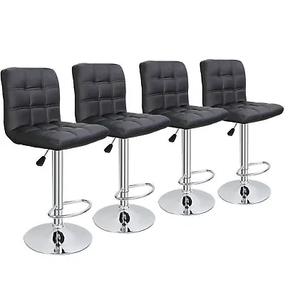 Set Of 2/4 Adjustable Bar Stools PU Leather Dinning Chair W/Back Modern Black • $77.58