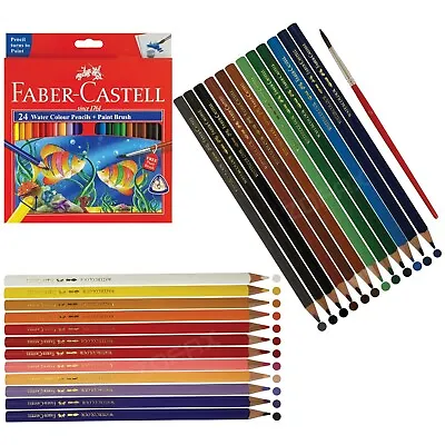 FABER CASTELL 24 Shades Water Colour Triangular Easy Grip Pencils + Free Brush • £9.99