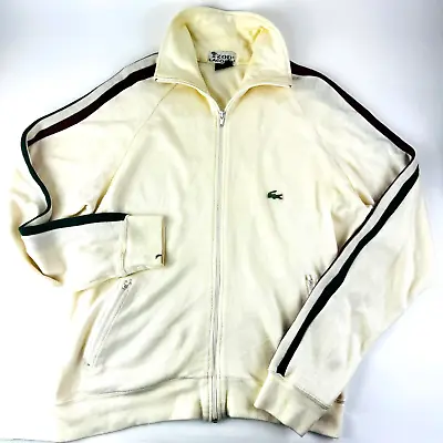 Vintage 80’s Izod Lacoste Mens Med Full Zip Track Jacket Cream Green Burgundy • $34.95