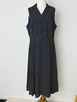 Women’s Review Dress Dark Navy Yellow Spot Size 16 Dble Breasted Bodice Lined • $44