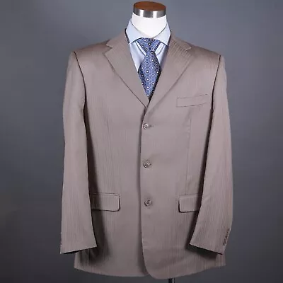 Paulo Solari Mens Blazer 46XL Brown Striped Wool Sport Coat Three Button Jacket • $32