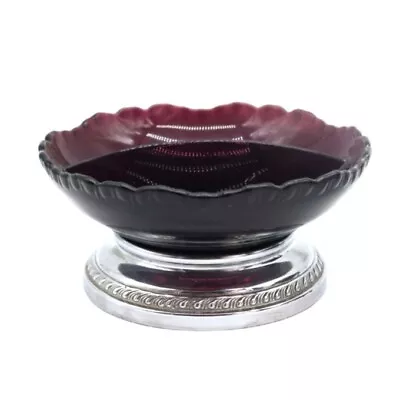 Vintage Krome Kraft Farber Bros Cambridge Amethyst Glass Divided Candy Dish MCM • $19