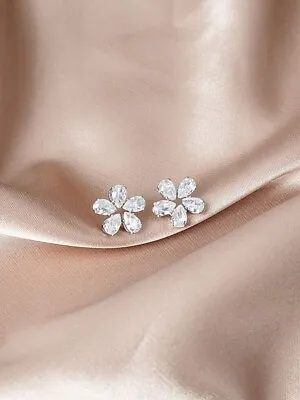 1Ct Pear Lab-Created Diamond Flower Stud Earrings 14K White Gold Plated Silver • $99.99