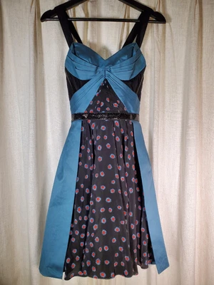 $49.99 • Buy EUC Z Spoke By Zac Posen Silk & Cotton Combo Dress Blue Black Red Women's Size 4