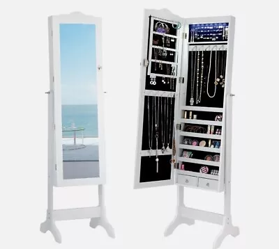Jewelry Cabinet Freestanding Jewelry Cabinet Lockable Armoire Organizer W Mirror • £67.95