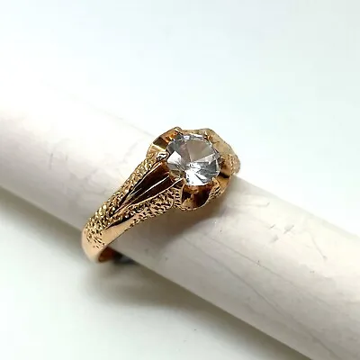 9ct Gold CZ Solitaire Ring Size Q 9ct Gold Hallmarked 1977 Single Stone Ring • £125