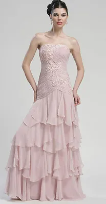 $79.99 • Buy Sue Wong ~ Rose Pink Chiffon Appliqué Tiered Ruffles Formal Gown 4 NEW $610