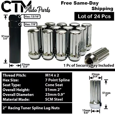 24x 2  Chrome M14x2 Spline Tuner Racing Lug Nuts F150 Expedition Navigator Lobo • $24.83