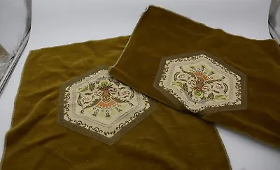 Velvet W/ Tapestry Floral Gold Threads PILLOW TOP PANEL UNFINISHED Lot Of 2 • £28.92