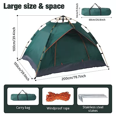 Instant Pop Up Tent 2-3 Man Family Camping Festival Hiking Shelter +Portable Bag • £22.89