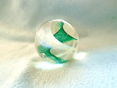 £25 • Buy Selkirk Glass Paperweight White And Green With Early Impressed Stamp And Label