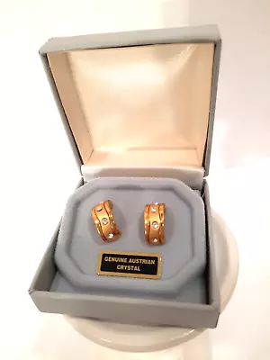 Vintage Austrian Crystal NOS GOLD TONE Earrings Pierced Orig Box Never Worn Gift • $15