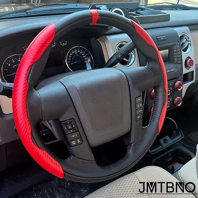 Carbon Fiber Car Steering Wheel Cover Red Leather For Ford F-150 F-250 F-350 15  • $15.89