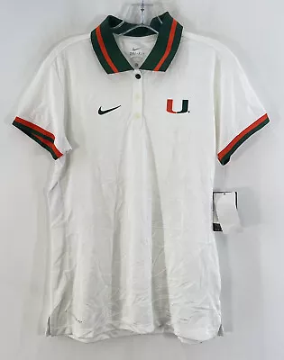 NWT Nike Dri-Fit White Green Miami Hurricanes Collared Polo Shirt Womens Size L • $21