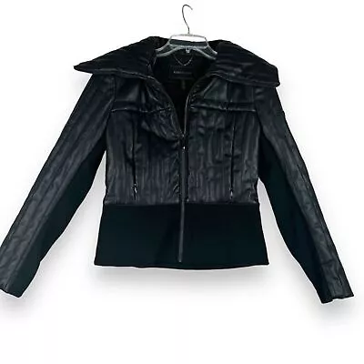 BCBG Maxazria Cropped Black Faux Leather Jacket Small Biker  Edgy Moto Mob Wife • $80