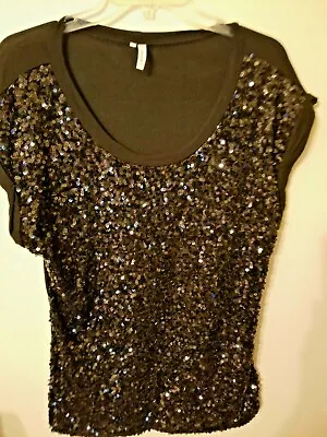 $30.12 • Buy Studio Y Size L Black Sequin Roll Sleeves  Knit 28 L  23 Across Front Chest Line