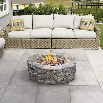 28  Outdoor Round Stone Gray Propane Gas Fire Pit Outdoor Heating FIRE PIT ONLY • $384.92