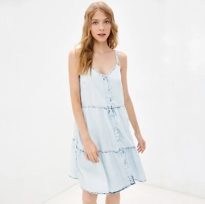 £21.63 • Buy Gap Button-Front Tiered Lyocell Dress Blue Size S