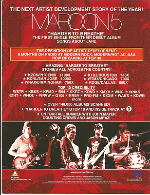MAROON 5 Rare 2003 Harder Breathe PROMO TRADE AD Poster For Jane CD MINT USA • $24.99
