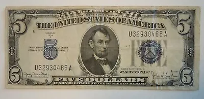 United States 1934 Series D Silver Certificate $5 Note - Circulated • $15