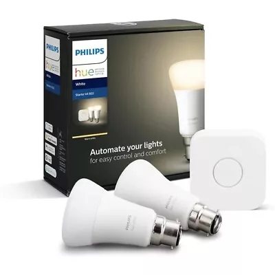 PHILIPS Hue White A60 Smart Globe Starter Kit B22 2 Bulbs & Hub Zigbee Certified • $80