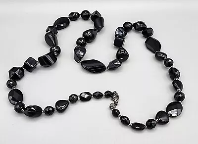 Vintage St John Jet Black Faceted Beaded Necklace Signed • $79.99