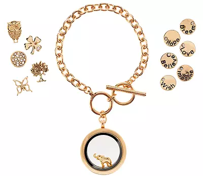 Locket Bracelet Goldtone With Set Of 12 Nature Inspired Charms Qvc • $24.65