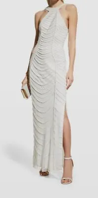 $550 Aidan Mattox Women White Beaded Halter Gown Dress Size 12 • $154.38