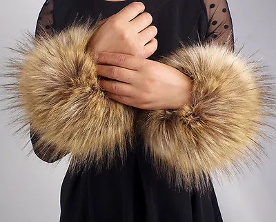 Warmest Raccoon Fur Wrist Cuff Arm Warmer Sleeves Women Winter Accessaries • $18.99