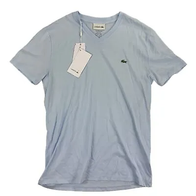 $39.97 • Buy Lacoste Mens V-Neck Pima Cotton Jersey T-Shirt Light Blue S