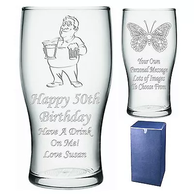 Engraved Pint Glass Personalised 40th 45th 50th 55th 60th Birthday Gift - IM1 • £9.99