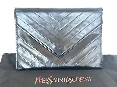 Yves Saint Laurent Clutch Second Bag YSL Leather Vintage  Black Authentic #0159 • $189.99