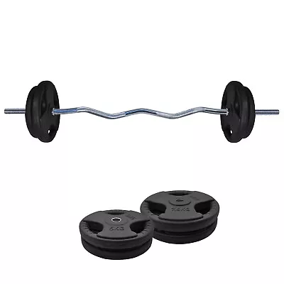 30kg Rubber Coated Ez Grip Cast Iron Weight Plate +120cm Curl Barbell Weight Set • $137.58