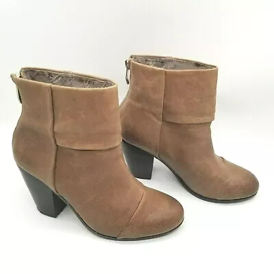 Vince Camuto Womens Brown Leather Hadley Zipper Block Heel Ankle Booties 6.5 M • $16.99