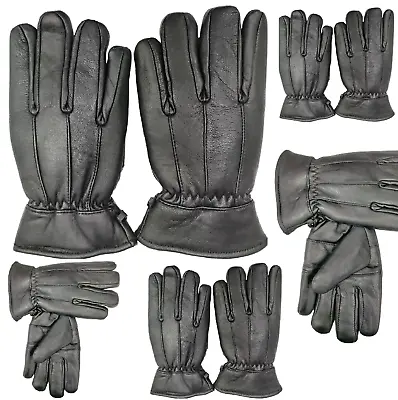 Leather Gloves Men's Warm Winter Windproof Driving Thermal Fleece Lined Cycling • £6.82