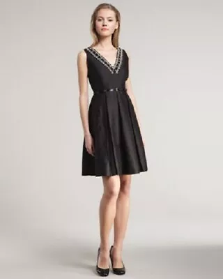 KATE SPADE [US 8 / AU 12] Black Beaded 'Dabney' Fit-and-Flare Silk Midas Dress • $69.65