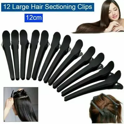 Black Hairdressing Sectioning Hair Clip Salon Hairdresser Metal Clamp 12 Pack Uk • £4.85