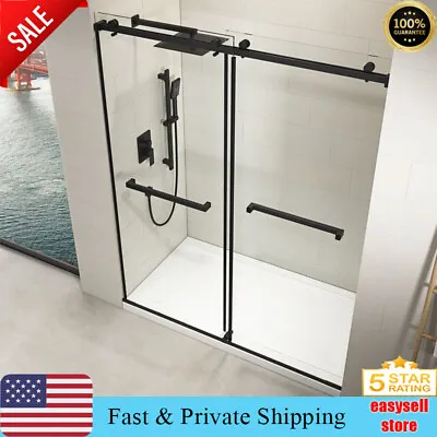 60''W X 76''H Sliding Frameless Shower Door In Matte Black W/ 3/8'' Clear Glass • $499