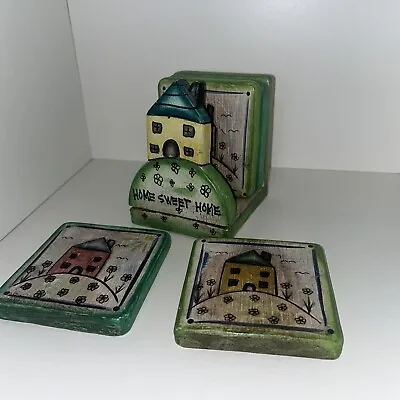 4 Hand Painted-Green Home Sweet Home-Drink Coasters • £12.99