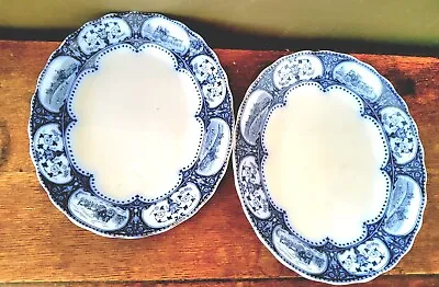 Two Antique Sampson Hancock & Sons SH&S England  Blue Flow China Leicester Plate • £14.99