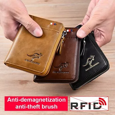 Mens FID Blocking Leather Wallet Credit Card ID Holder Zipper Purse Waterproof • $8.68