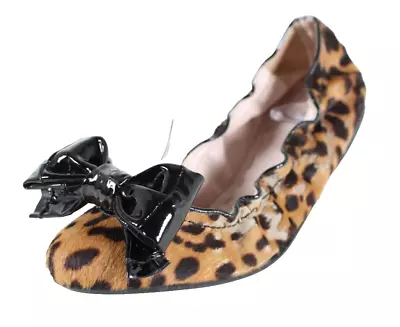 MIU MIU Leopard Print Pony Hair & Patent Bow Stretch Ballet Flats 40.5 • $128