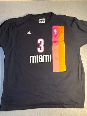 NBA Miami Heat Dwyane Wade #3 Basketball Shirt Men 2X Black Adidas The Go-To Tee • $18.99