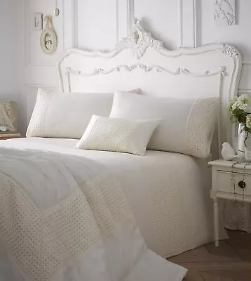 Double Bed Neve Cream Duvet Cover Set Lace Detailing Luxury Bedding Set • £28.99