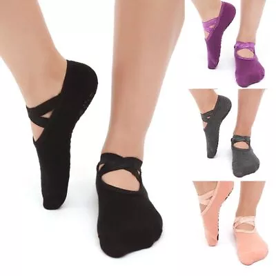 Women's Ballet Grip Non-Slip Cotton Socks For Barre Pilates Yoga Gym On Size • $11.89