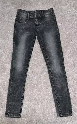 Mudd Girls Black Distressed High Rise Skinny Jeans Snap Closure Size 16 • $11.99