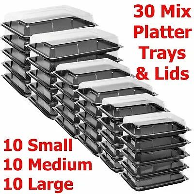 £54.99 • Buy 30X Combo Plastic Platters Sandwich Food Trays With Lids For Party Caters Buffet
