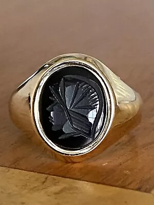 Gents 9ct Gold & Black Onyx Hematite Signet Ring ~  Size Q ~ 6.2g  ~ Fabulous! • £230