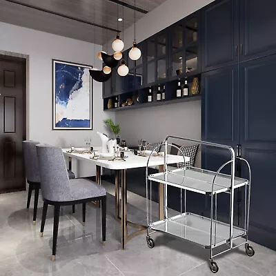 Bar Rolling Dining Car Trolley Cart Serving Cart Folding Home Cart Storage Glass • $126