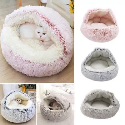 405060 Cm Pet Dog Cat Bed Cave House Round Plush Fluffy Hooded Cat Bed Donut • £10.95